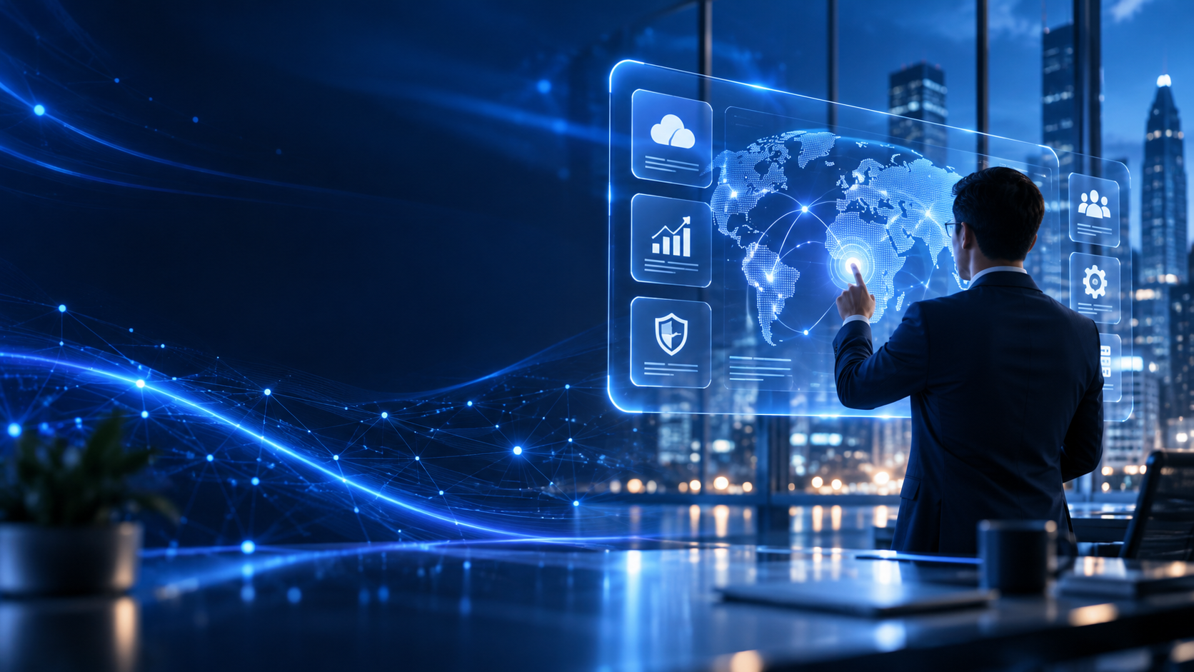 Luminous artificial intelligence core coordinating connected business systems